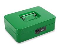 POLSPAG Large Locking Cash Box with Combination Lock Metal Money Box with Money Tray Durable Money Saving Organizerfor Security Lock Safe Box for Office Small Business 9.84 x 7.87 x 3.54 inches