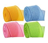 Poludatly 4pcs Easter Burlap Wired Ribbons, Easter Ribbons for Crafts, Spring Pastel Wired Ribbon Rolls, Easter Ribbon with Wire Edge, Creative Wreath Ribbon for Doors