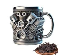 Poludatly V6/V8 Engines Stainless Steel Cup, Creative Coffee Mug with Handle, Mechanic Coffee Tumbler, Personalized Car Engine Cup, Engine Design Mug for Car Racing Fans