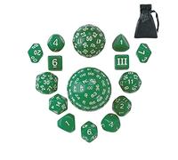 Poludie 15 Pieces Complete Polyhedral DND Dice Set D3-D100 Spherical D&D Dice Set with Dragon Eye Dice Bag, D100 Dice for RPG Table Games(Green w/White Numbers)