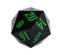Poludie 55mm 20 Sided DND Dice, Giant D20 D&D Polyhedral Dice Large D20 with Die Gift Box for Dungeons and Dragons, RPG Table Games (Black/Green Numbers)