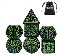 Poludie DND Dice Set -D&D Polyhedral Dice (7 Pcs) Druid Dice with Leather Dice Bag for Dungeons and Dragons Role Playing Dice Games RPGs(Druid - Black Green)