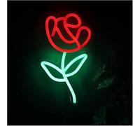 Polvane Neon Sign Decor Rose Flower Neon Sign Light for Shop for Cafe Home Party Wall 14.8×25.8cm