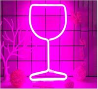 Polvane Neon Sign Neon Light Bar Glass Shape Sign Indoor Bedroom Wall Decorative Lamp Party(Pink)