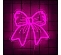 Polvane Neon Sign Neon Sign for Pink Bow Shaped Panel Adjustable Brightness for Bedroom Girls Room Lamp 30cmx28cm