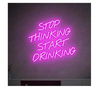 Polvane Neon Sign Stop Thinking Start Drinking for neon Sign LED for Beer Bar Club Game Room Party Restaurant Wall Decor 38cm×33cm(F)