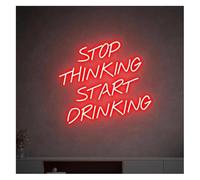 Polvane Neon Sign Stop Thinking Start Drinking for neon Sign LED for Beer Bar Club Game Room Party Restaurant Wall Decor 38cm×33cm(D)