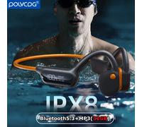 POLVCDG Bluetooth Beadset Bone Conduction Digital Display Simming Depth 30 Meters Waterproof Memory Card MP3 for Android and IOS X10-Orange white