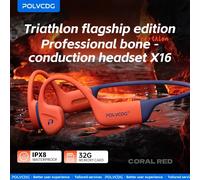 POLVCDG bone conduction swimming earphones IPX8 waterproof 32GB memory Bluetooth 5.4 silicone material 2025 new product x16 Coral Red-X16