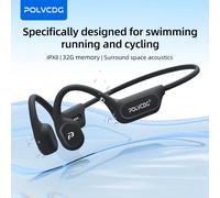POLVCDG X9 Bone Conduction Earphones 32G IPX8 Waterproof Open Design for Swimming Running Cycling Hanging Earphones White Orange-32G