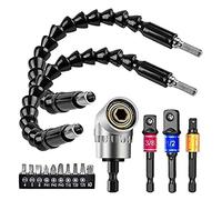 POLXLMOFXO Hex Shank 2pcs Bendable Drill Bit Extension, 3pcs 1/4 3/8 1/2" Universal Socket Adapter,105 Right Angle Set