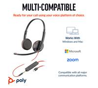Poly Blackwire 3225 Stereo USB-C Headset +3.5mm Plug +USB-C/A Adapter