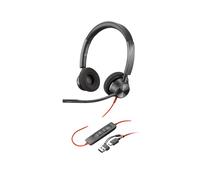 Poly Blackwire 3320 Stereo Teams USB-C + USB-C/A Adapter Professional stereo headset with dual USB-C connection and USB-A adapter compatible with