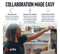 Poly Blackwire 5210 Monaural USB-C Headset +3.5mm Plug +USB-C/A Adapte