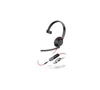 Poly Blackwire 5210 wired mono headset with USB-C, 3.5 mm jack and USB-C to A adapter