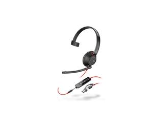 Poly Blackwire 5210 wired mono headset with USB-C, 3.5 mm jack and USB-C to A adapter