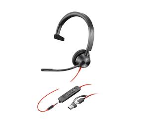 POLY Blackwire BW3315-M Mono USB -C & USB-A + 3.5mm Plug Headband PC Headset