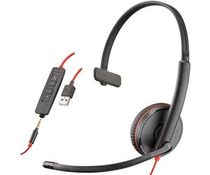 Poly Blackwire C3215 USB Professional monaural headset with USB cable and 3.5mm Jack