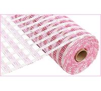 Poly Burlap Check Deco Mesh, 10" x 10 Yards (Cream, Pink)