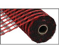 Poly Burlap Check Deco Mesh, 10" x 10 Yards (Red, Black)