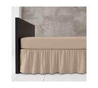 Poly Cotton Base Valance Bed Sheet Plain Dyed 16" Inches Drop Frilled King Size Platform Bedding, Natural