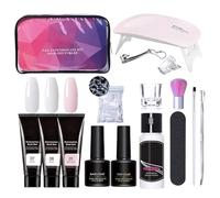 Poly Extension Gel Nail Kit - 3 Colors Extension Nail Gel with Slip Solution and Lamp,Professional Manicure Supplies For Women and Girls