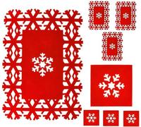 POLY FELT RED CHRISTMAS SNOW FLAKE PLACE MAT SET. PB, 8Pc