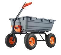 Poly Garden Dump Cart, Heavy Duty 4 Wheel Trolley Dump Wheelbarrow with 180° Adjustable Handle Tipping Function, Powder-Coated Steel Frame, 173x71cm Rust-proof Poly Bed & 25cm Pneumatic Wheels - Grey