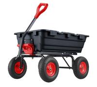 Poly Garden Dump Cart, Heavy Duty 4 Wheel Trolley Dump Wheelbarrow with 180° Adjustable Handle Tipping Function, Powder-Coated Steel Frame, 173x71cm Rust-proof Poly Bed & 25cm Pneumatic Wheels - Black