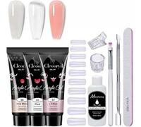 Poly Gel Nail Kit,3 Colors Clear White Pink Builder Nail Extension Gel,35ML Slip Solution ,Nail Extension Kit,DIY for Beginners Gifts Set for Women