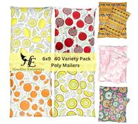 Poly Mailers 6x9 40 Pack Heavy Duty 2.3mil Tamper-Evident & Self-Sealing Shipping Envelopes for Small Businesses Printed Waterproof Mailing Bags Tear Proof (Fantabulous Fruit Basket 40 pack, 6x9)