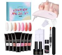 Poly Nail Gel Kit for Beginners, Nail Kit Set with Everything | Gel Set with UV Light Poly Nail Kit - Nude Thickening Solution 7 Colours Builder Toenail Art for Women