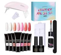 Poly Nail Gel Kit, UV Light Extension Gel Set, Nude Thickening Solution, Fifteen Piece, 7 Colours Builder, Toe, Complete Nail Enhancing System for Women