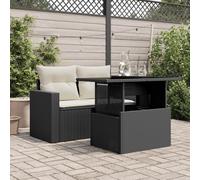 vidaXL Garden Table with Glass Top Outdoor Dining Table Black Poly Rattan