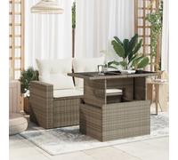 vidaXL Garden Table with Glass Top Outdoor Table Dining Table Grey Poly Rattan