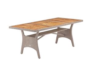 Poly Rattan Garden Table Takeo Cream Acacia 190x90x74cm