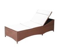Poly-Rattan Sun Lounger Brown with Cushion Beige Garden Chair New