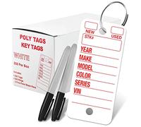 Poly Tag White Key Tags with Ring - 250 Count - Includes Rings and 2 Fine Point Pens - Plastic Car and Automotive Dealer Tags