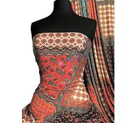 Poly Viscose Light Weight Stretch Sheer Fabric | Dressmaking & Display Material | Same Day Dispatch | Sold by The Metre | by Tia Knight (Moroccan Paisley Teal/Orange, VSCP25 TLOR)