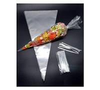 POLYBAGSTORES LIMITED 50 Clear Cone Cellophane Party Bags Perfect for Sweets and Crafts Branded With Silver Twist Ties