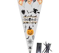 POLYBAGSTORES PACK OF 10 - HALLOWEEN - Unique Cellophane Cone Shape Sweet Party Bags 37cm x 18cm - Over 40 Designs With 4" twist ties