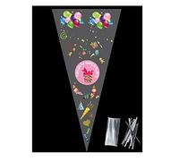 POLYBAGSTORES PACK OF 10 - PINK THANK YOU FOR COMING TO MY PARTY - Unique Cellophane Cone Shape Sweet Party Bags 37cm x 18cm - Over 40 Designs With 4" twist ties