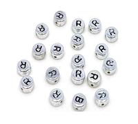 polybagstores PACK OF 100 - SILVER LETTER R - Acrylic Single Letter A-Z Silver Disc Alphabet Beads 7mm x 4mm