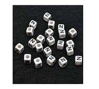 polybagstores PACK OF 100 - WHITE CUBE LETTER N - Acrylic Single Letter A-Z White Cube Alphabet Beads 6mm