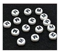 polybagstores PACK OF 100 - WHITE LETTER M - Acrylic Single Letter A-Z White Disc Alphabet Beads 7mm x 4mm