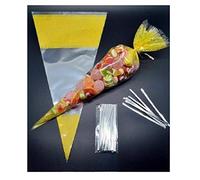 polybagstores PACK OF 100 - YELLOW ORIGINAL - Unique Cellophane Cone Shape Sweet Party Bags 37cm x 18cm - Over 40 Designs With 4" twist ties