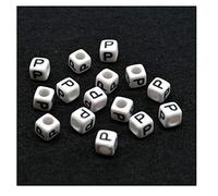 polybagstores PACK OF 200 LETTER P - WHITE CUBE - Acrylic Single Letter A-Z White Cube Alphabet Beads 6mm
