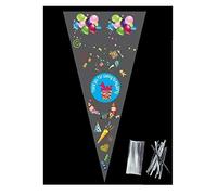 polybagstores PACK OF 25 - BLUE THANK YOU FOR COMING TO MY PARTY - Unique Cellophane Cone Shape Sweet Party Bags 37cm x 18cm - Over 40 Designs With 4" twist ties