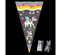 polybagstores PACK OF 25 - UNICORN - Unique Cellophane Cone Shape Sweet Party Bags 37cm x 18cm - Over 40 Designs With 4" twist ties