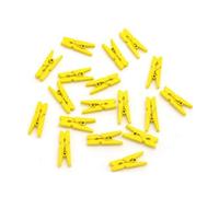 POLYBAGSTORES PACK OF 25 - YELLOW - 25mm Small Plain Wooden Craft Pegs - Mini Clip Metal Spring - Wedding Decor - 25 Colours To Choose From